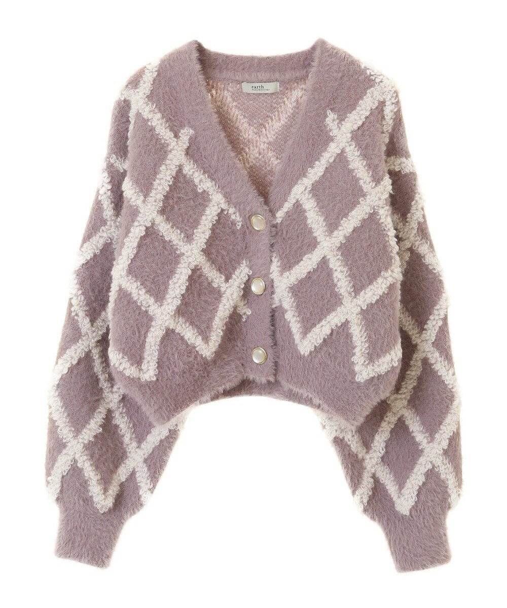 earth music&ecology シャギーダイヤ柄ショートニットカーディガン 