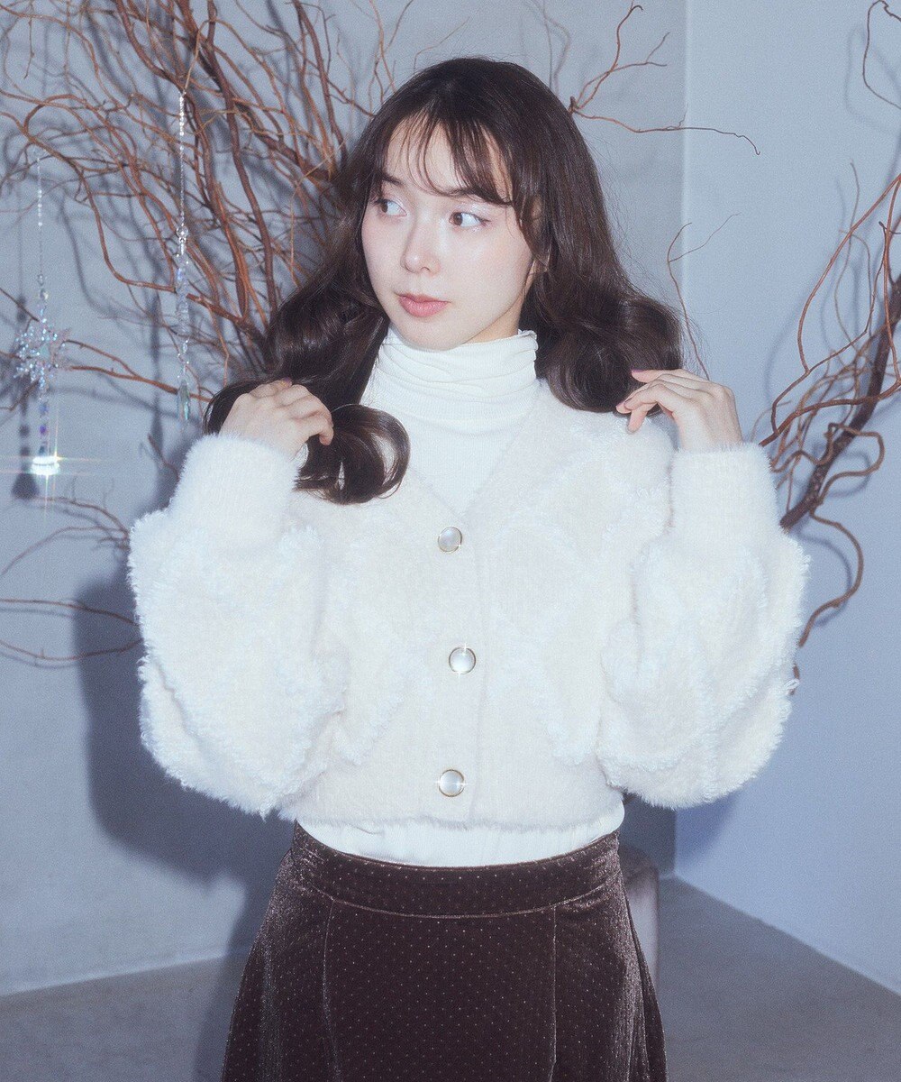 earth music&ecology シャギーダイヤ柄ショートニットカーディガン 