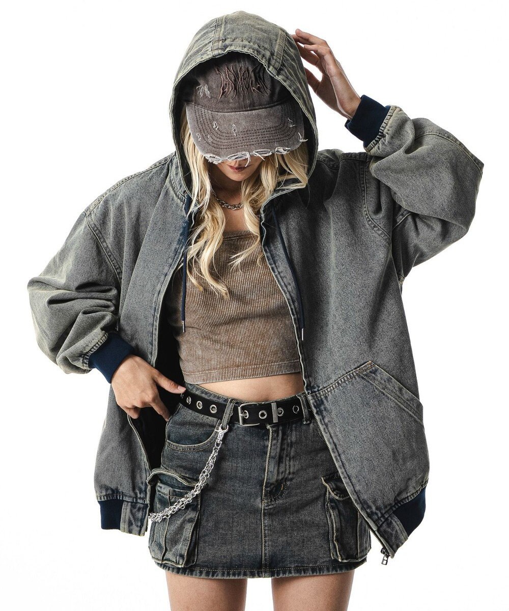 WEGO 【ユニセックス着用ITEM】フードデニムブルゾン 