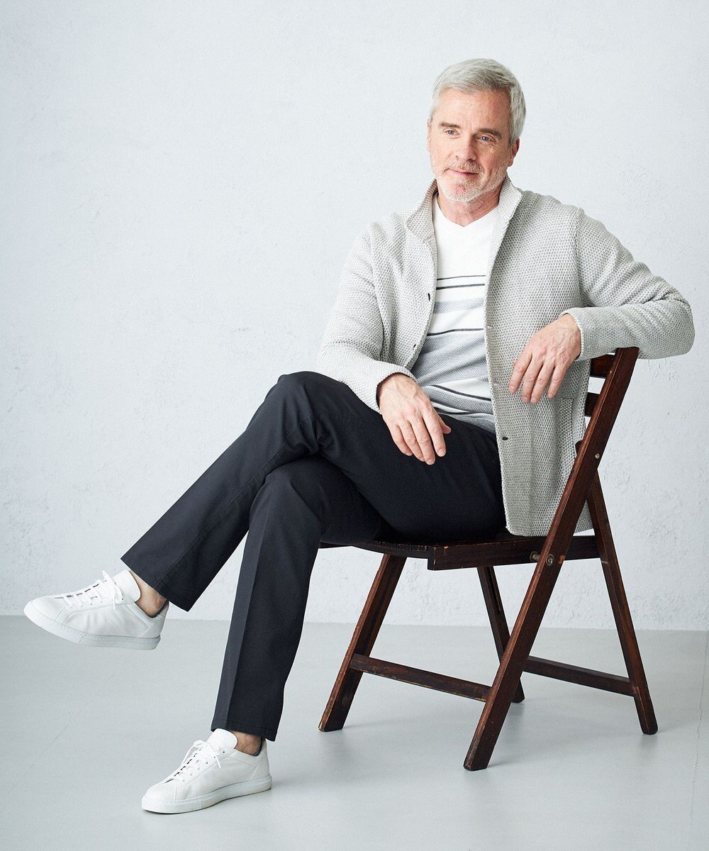 JOSEPH ABBOUD 【キングサイズ・滑らかな肌触り】パネルボーダーVネックニット 