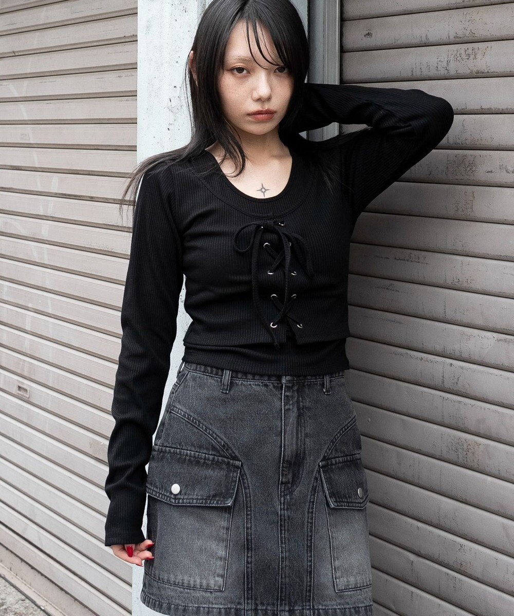 WEGO レイヤード風レースアップトップス 