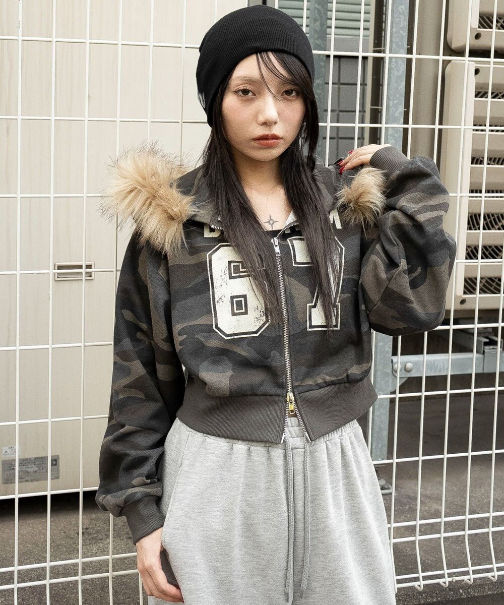 WEGO ファーフードショートZIPパーカー 