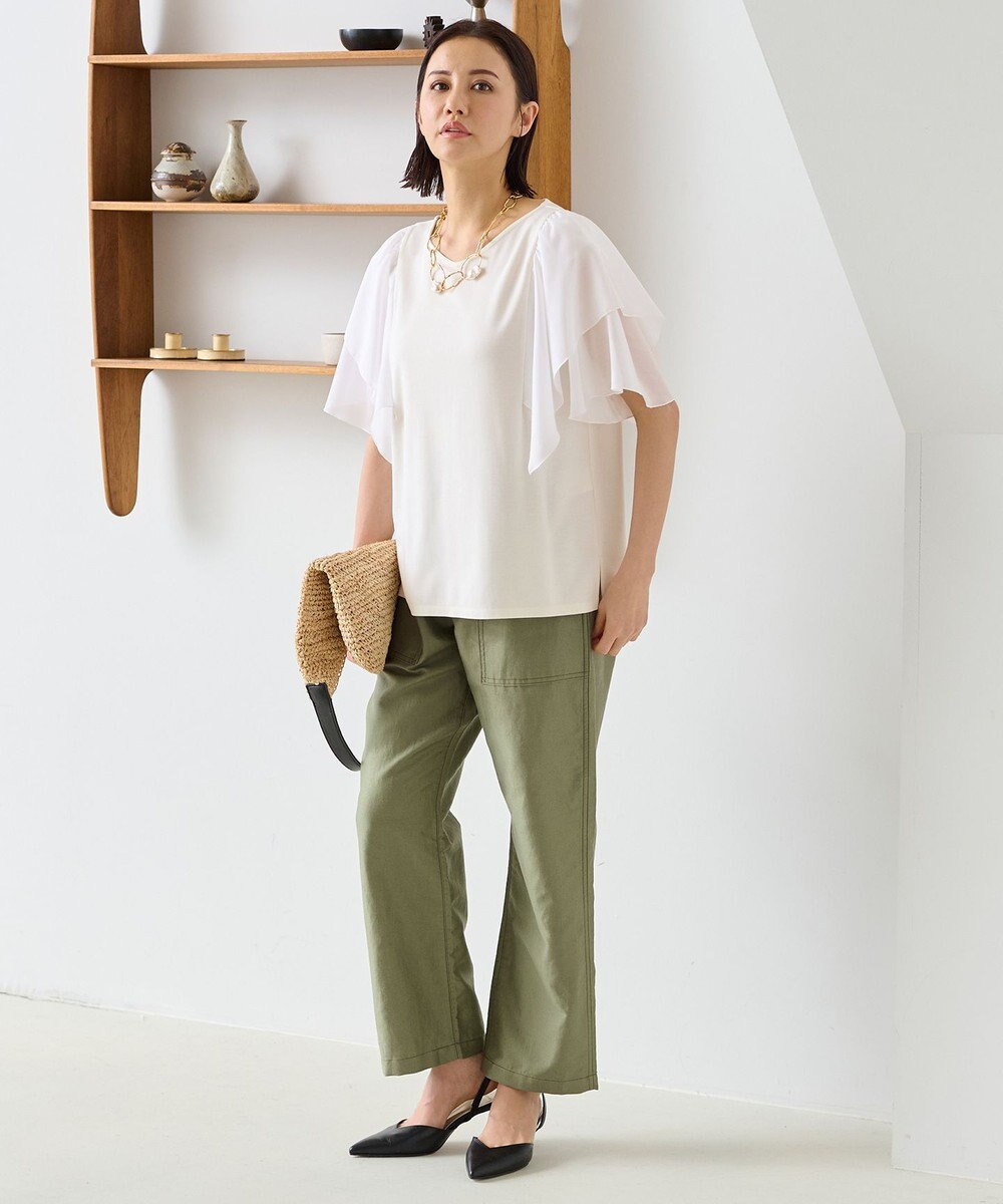 自由区 【XSサイズ~/洗える】ドレーピーポンチラッフルスリーブ カットソー 