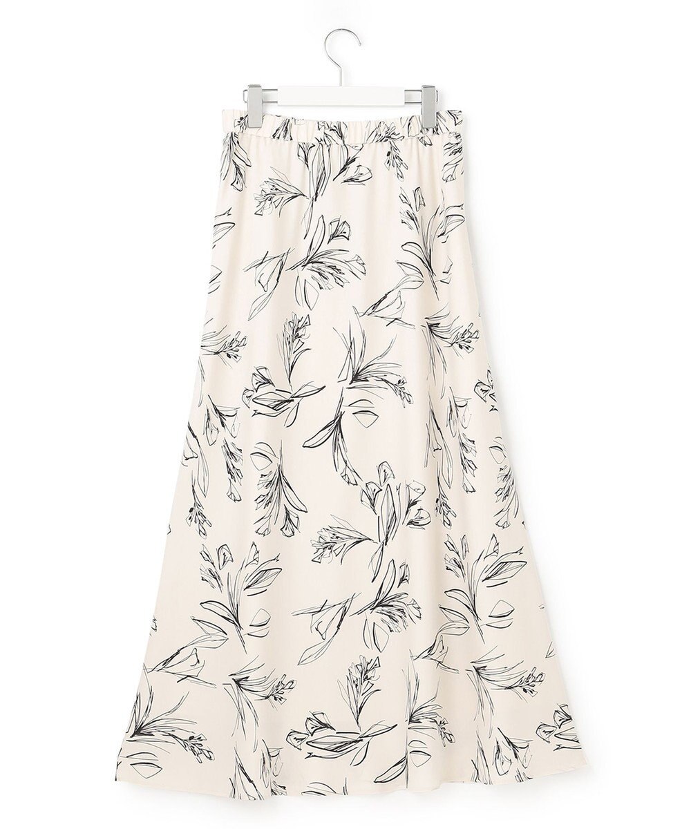 23区 【洗える】ラインフラワープリント Iライン スカート 