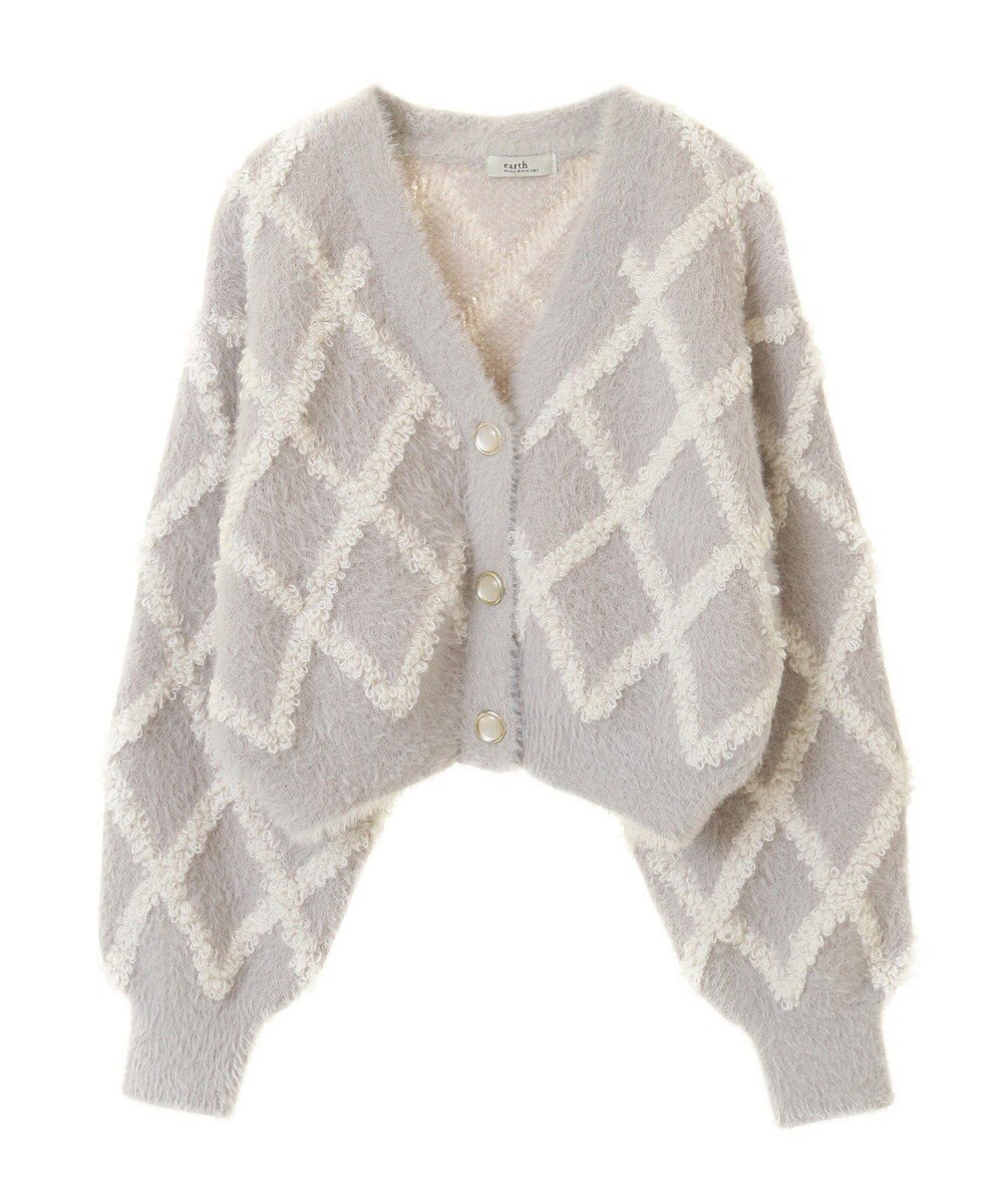 earth music&ecology シャギーダイヤ柄ショートニットカーディガン 