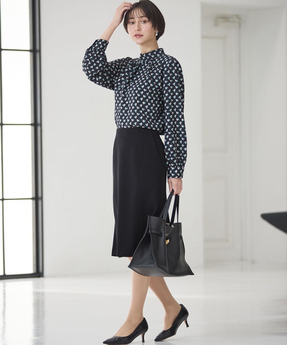 23区 L モダンアートプリントギャザーブラウス 