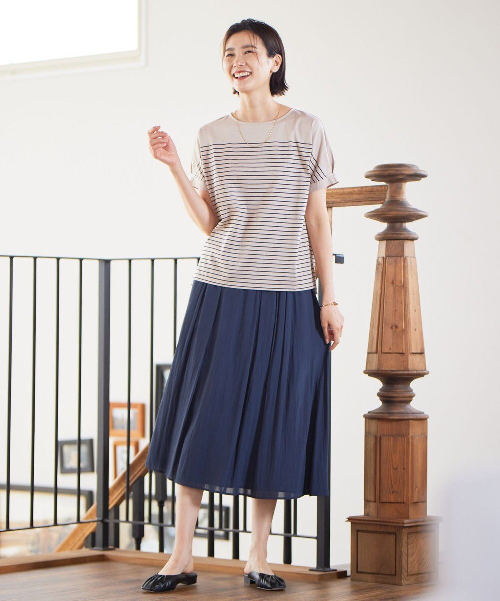 J.PRESS LADIES 【洗える】スプリットジョーゼット ランダムタック スカート 