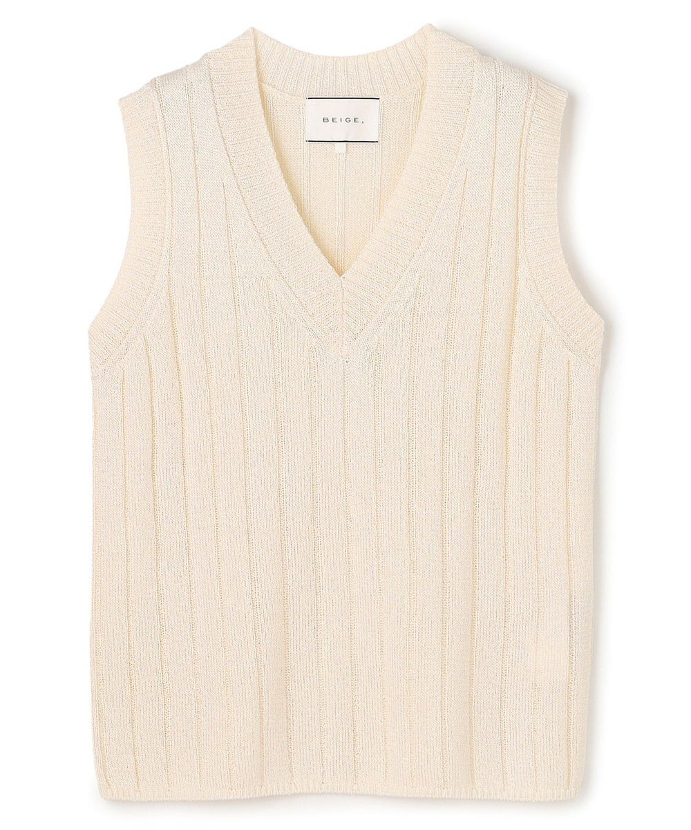 BEIGE， OPTICAL /  ペーパーヤーン Vネックリブニット 