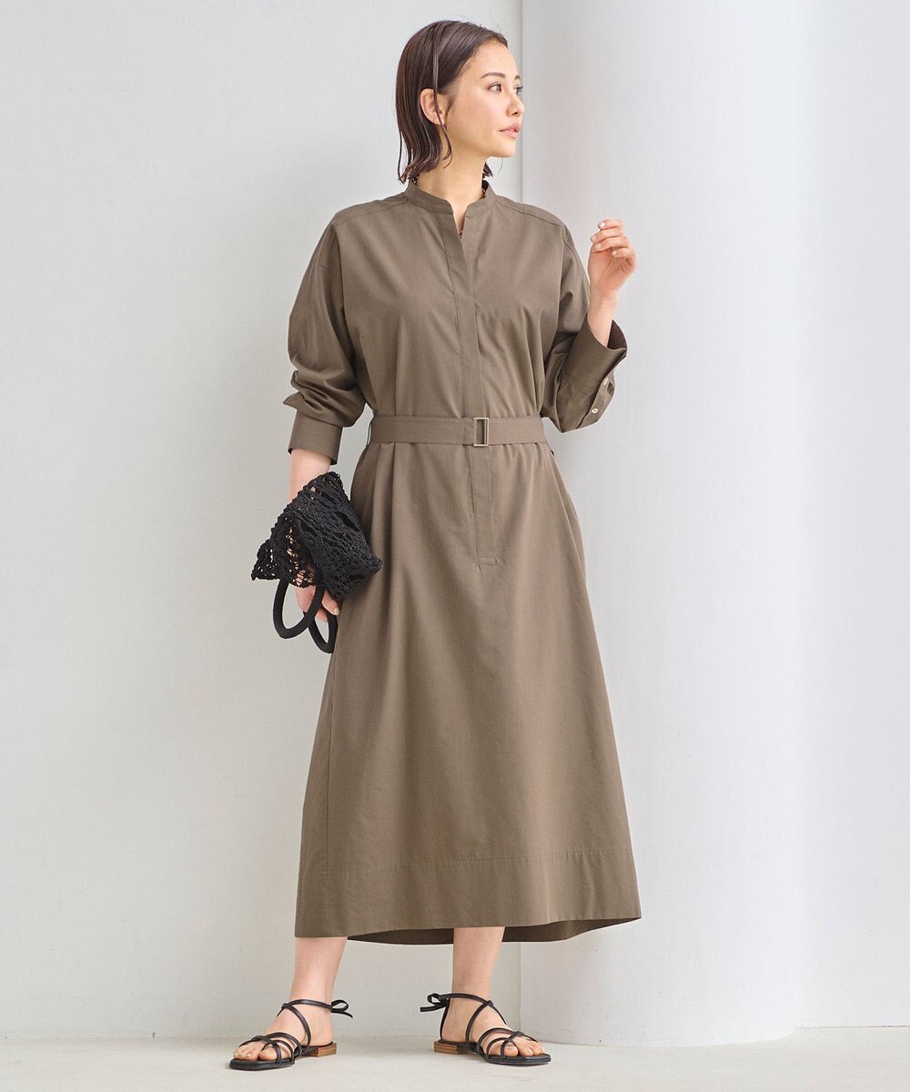 自由区 L 【洗える】ストレッチタイプライターシャツ ワンピース 