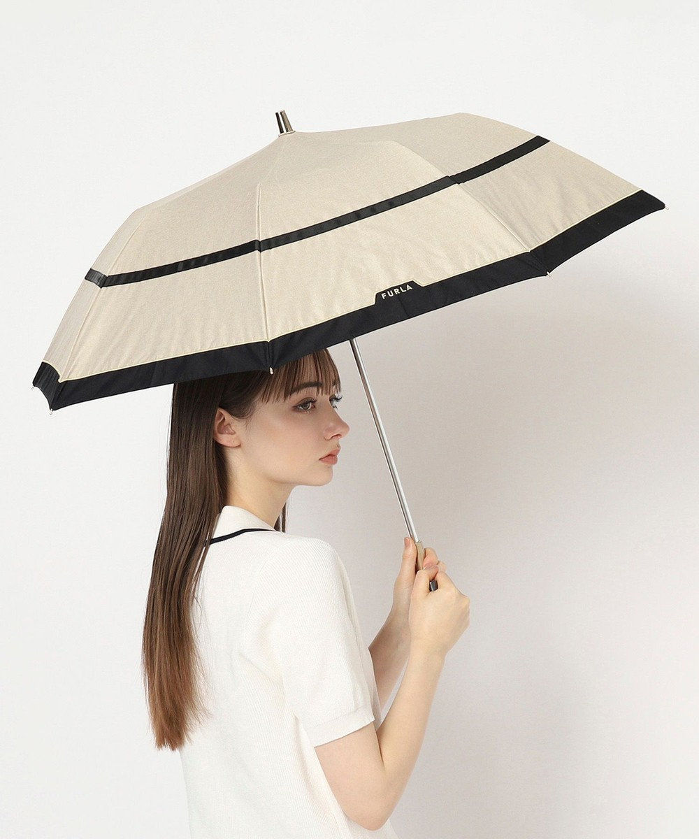 FURLA 晴雨兼用日傘 折りたたみ傘 シャンブレー切継 ／遮光 遮熱 UV 