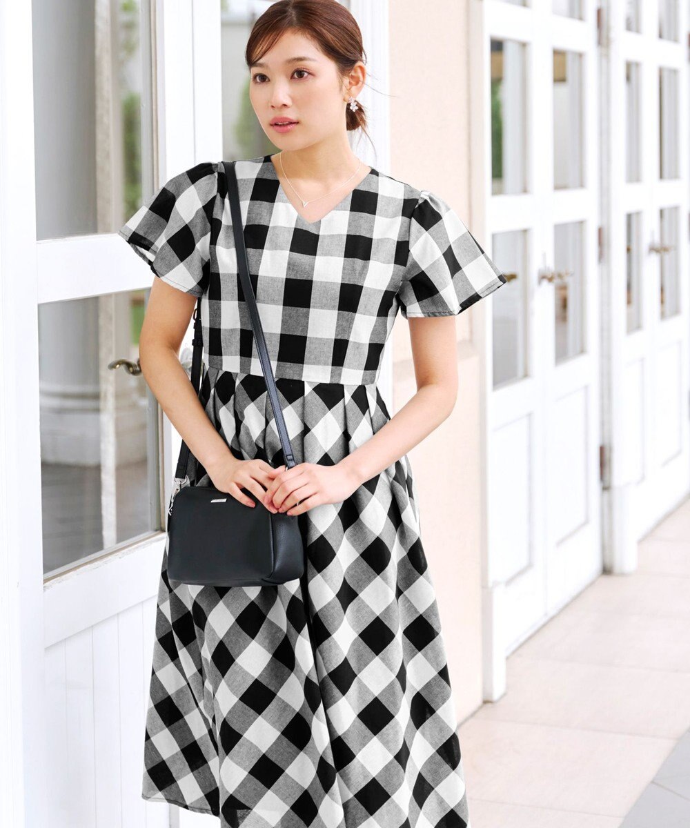 Tiaclasse 【袖が選べる・洗える】大柄ギンガムチェックワンピース 
