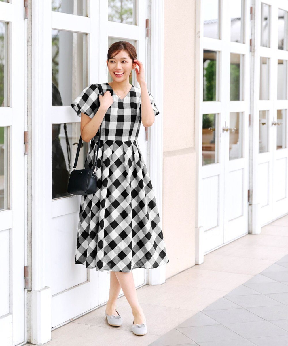 Tiaclasse 【袖が選べる・洗える】大柄ギンガムチェックワンピース 
