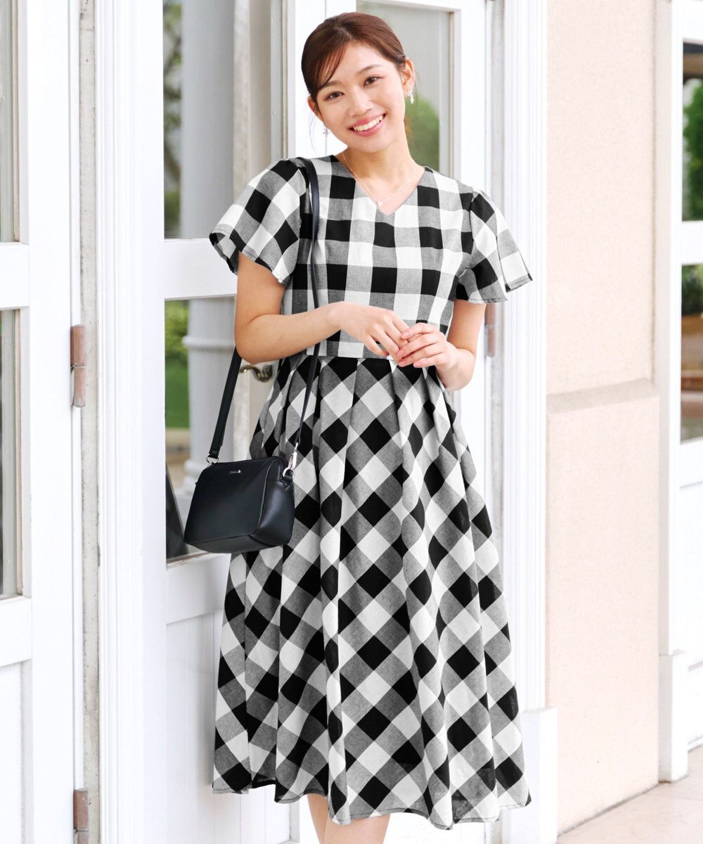 Tiaclasse 【袖が選べる・洗える】大柄ギンガムチェックワンピース 