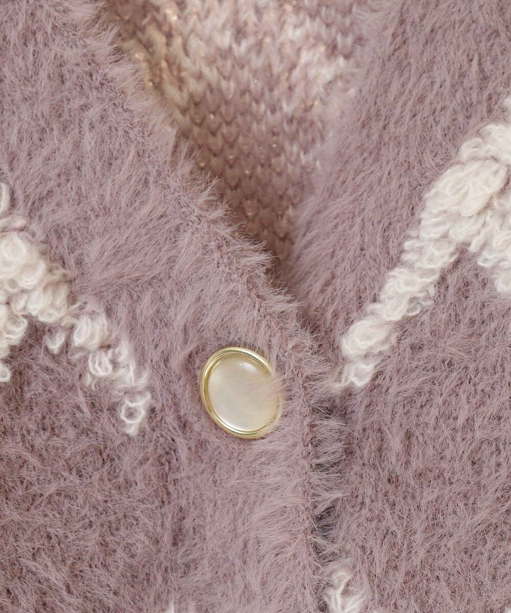 earth music&ecology シャギーダイヤ柄ショートニットカーディガン 