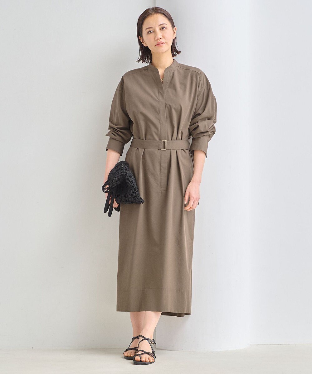 自由区 L 【洗える】ストレッチタイプライターシャツ ワンピース 