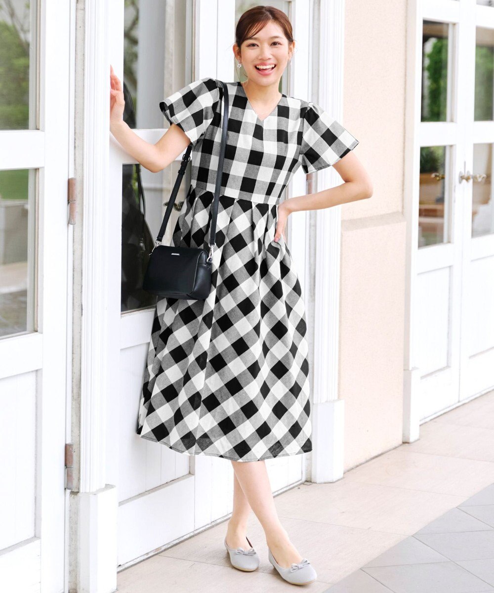 Tiaclasse 【袖が選べる・洗える】大柄ギンガムチェックワンピース 