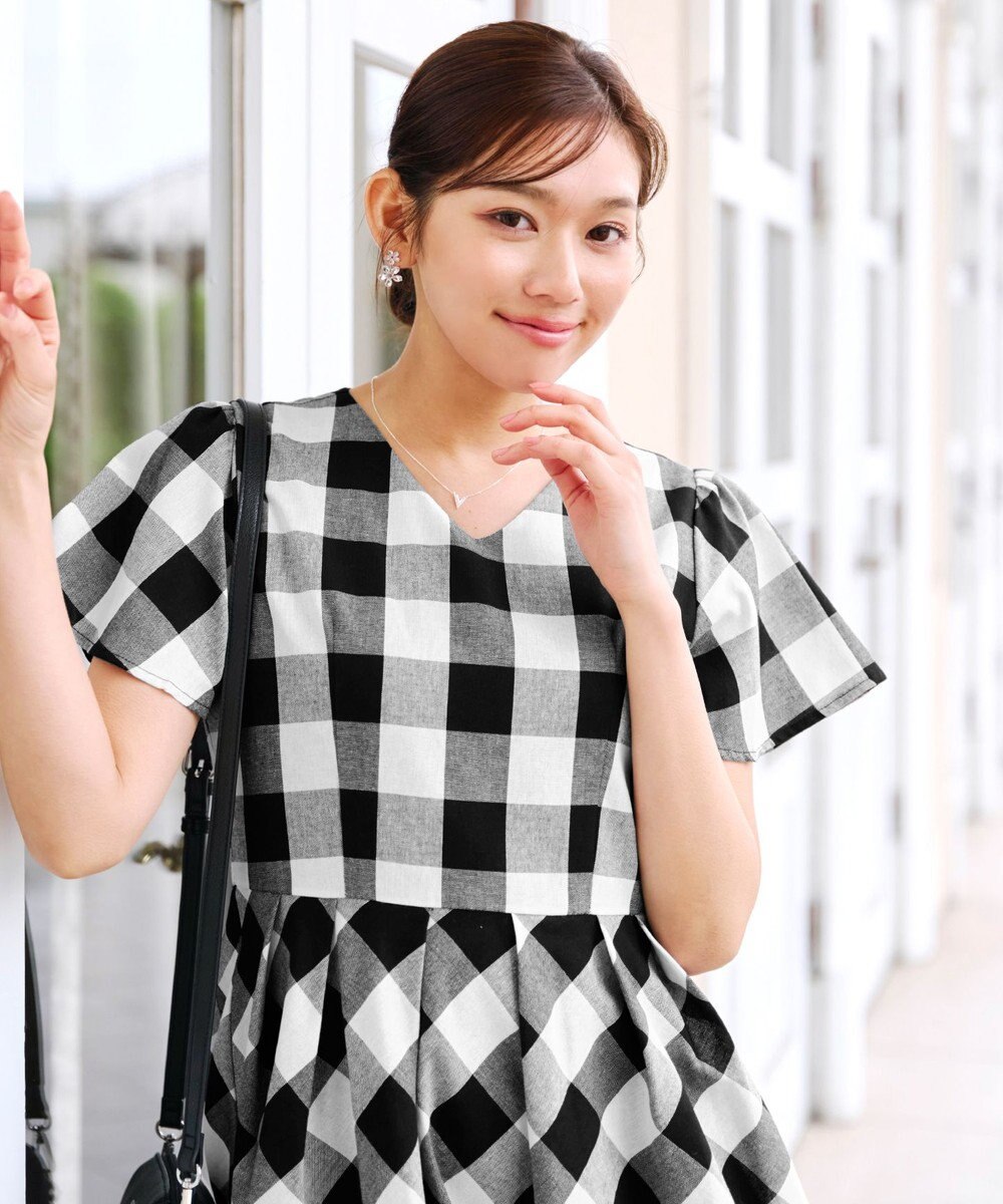 Tiaclasse 【袖が選べる・洗える】大柄ギンガムチェックワンピース 