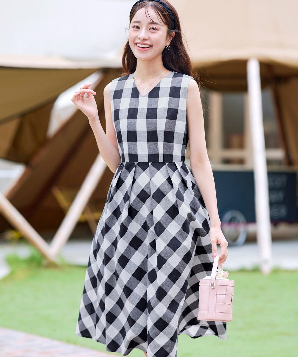 Tiaclasse 【袖が選べる・洗える】大柄ギンガムチェックワンピース 
