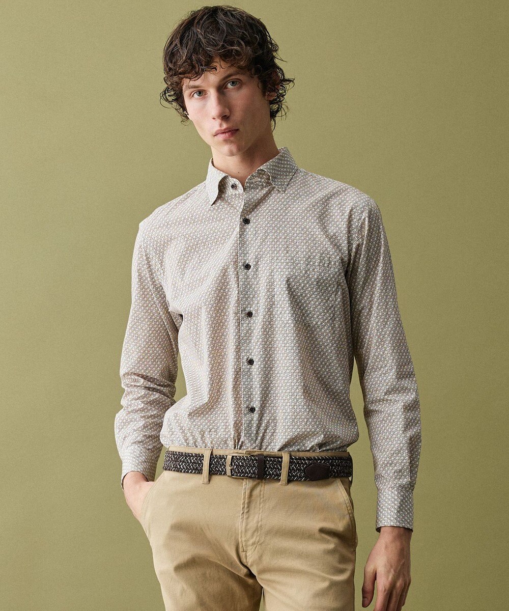 JOSEPH ABBOUD 【キングサイズ・オーガニックコットン・日本素材】ジオメトリックパターンプリントシャツ　26SSモデル 