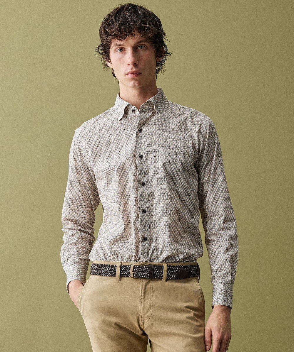 JOSEPH ABBOUD 【キングサイズ・オーガニックコットン・日本素材】ジオメトリックパターンプリントシャツ　26SSモデル 
