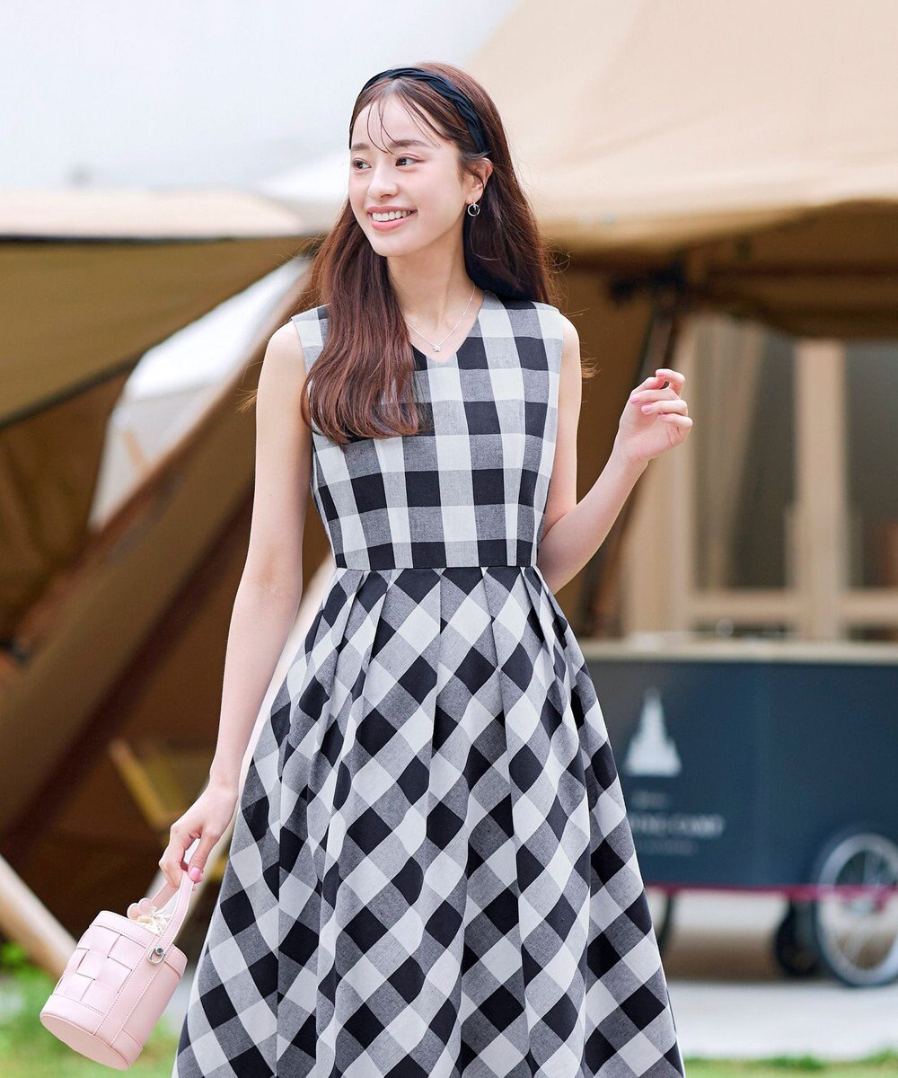 Tiaclasse 【袖が選べる・洗える】大柄ギンガムチェックワンピース 