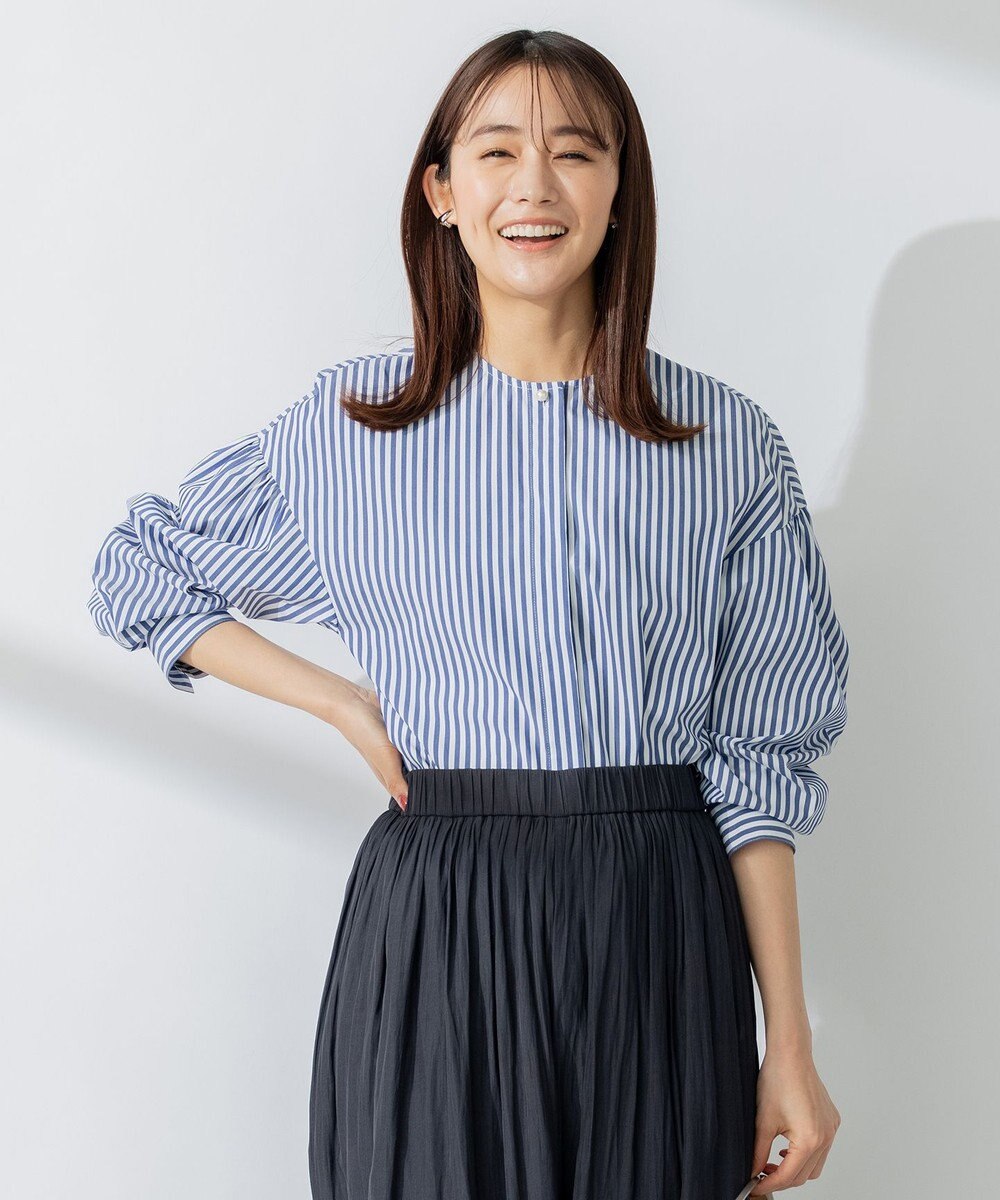 組曲 【洗える】C/Nyブロードノーカラー シャツ 