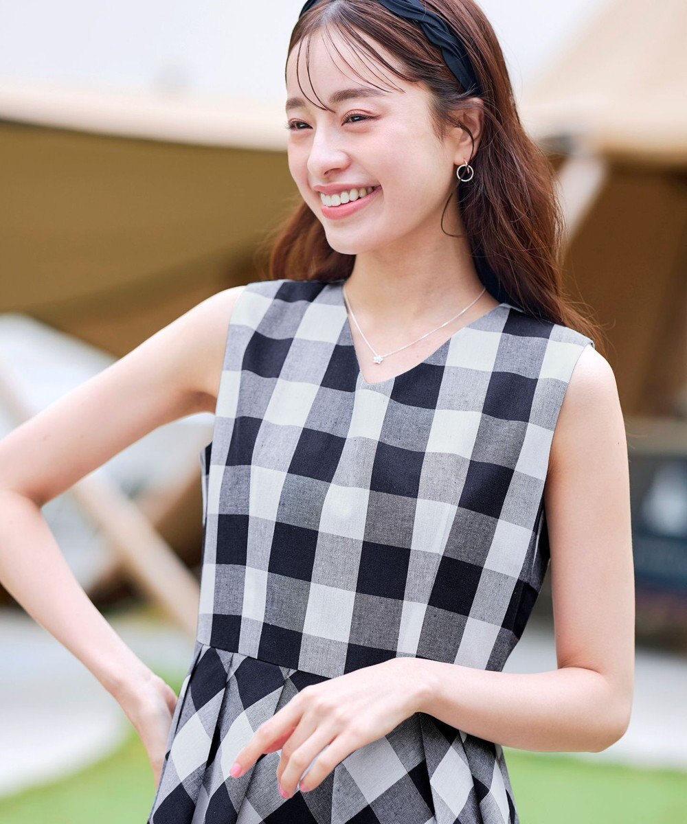 Tiaclasse 【袖が選べる・洗える】大柄ギンガムチェックワンピース 