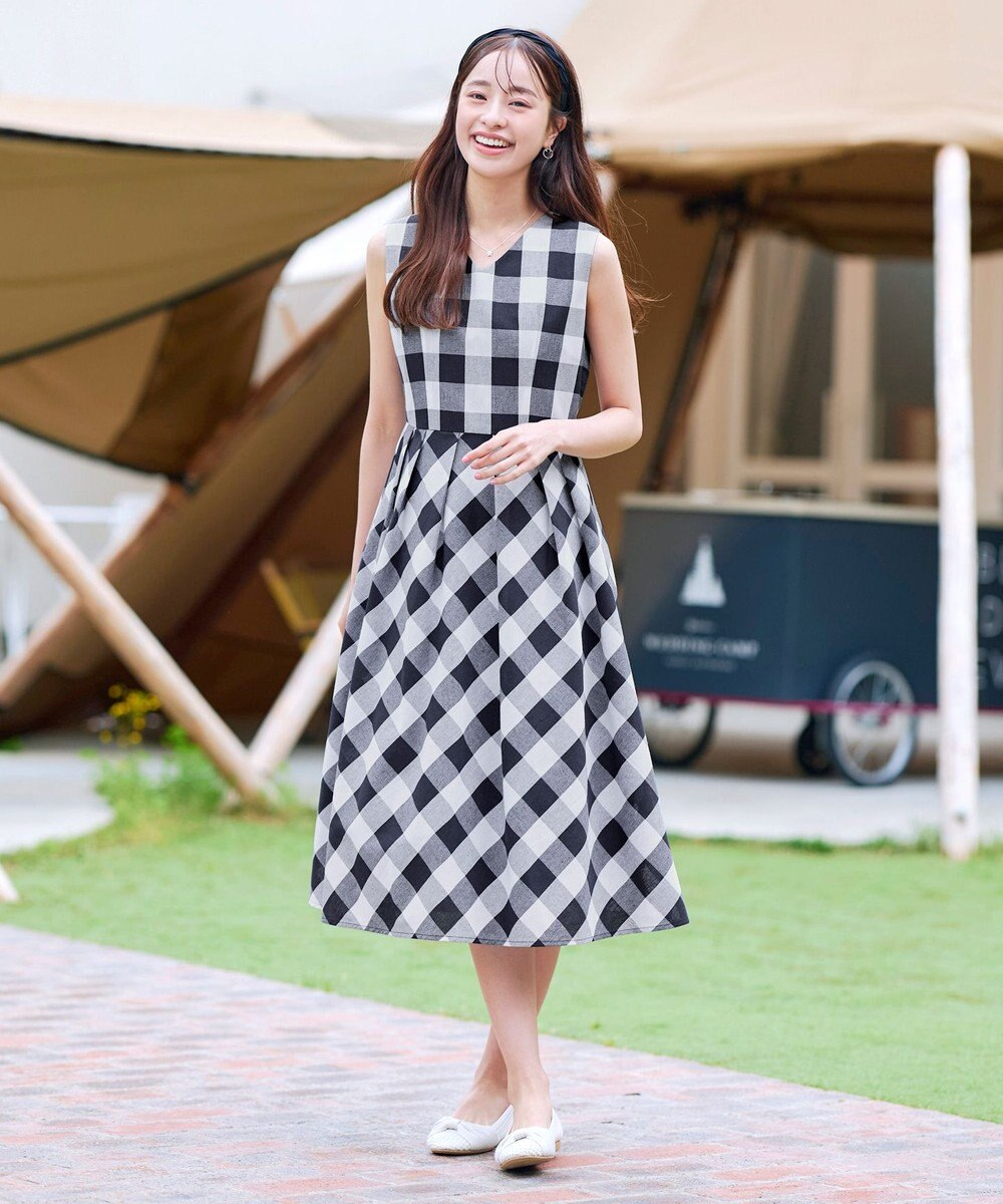 Tiaclasse 【袖が選べる・洗える】大柄ギンガムチェックワンピース 