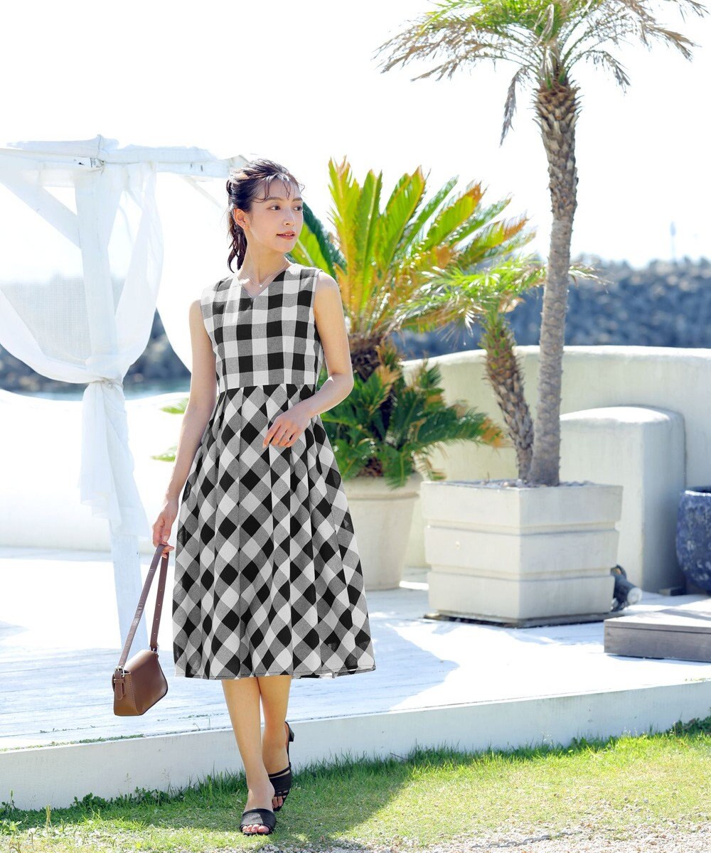 Tiaclasse 【袖が選べる・洗える】大柄ギンガムチェックワンピース 
