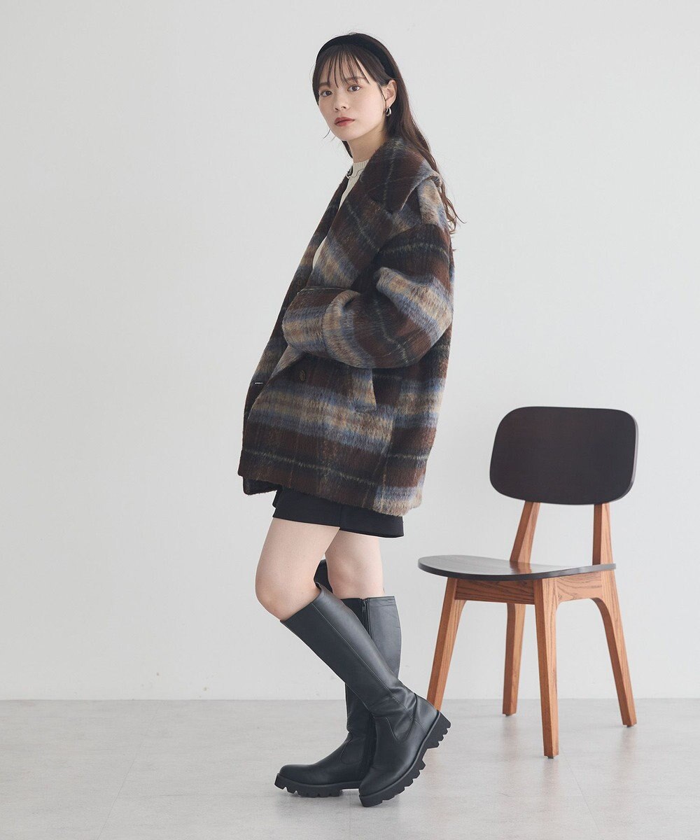 earth music&ecology チェックシャギーコート 