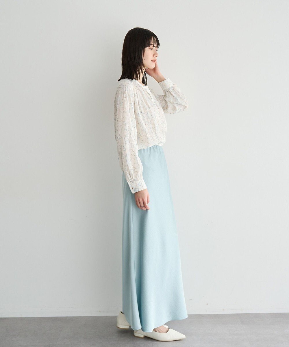 YECCA VECCA ラインフラワー柄ギャザーブラウス 