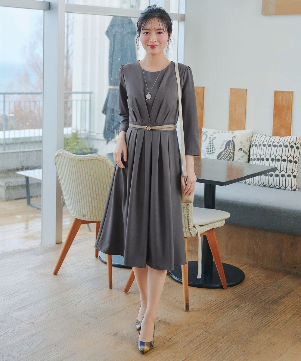 Tiaclasse 【おのののかさん着用】半袖&長袖選べる袖丈・タックフレアワンピース 