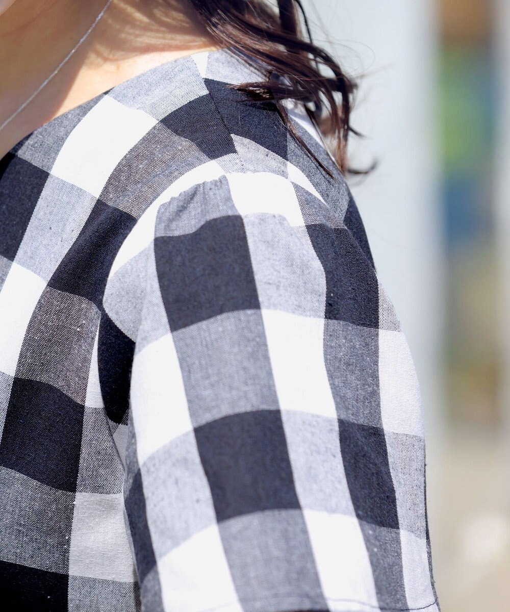 Tiaclasse 【袖が選べる・洗える】大柄ギンガムチェックワンピース 