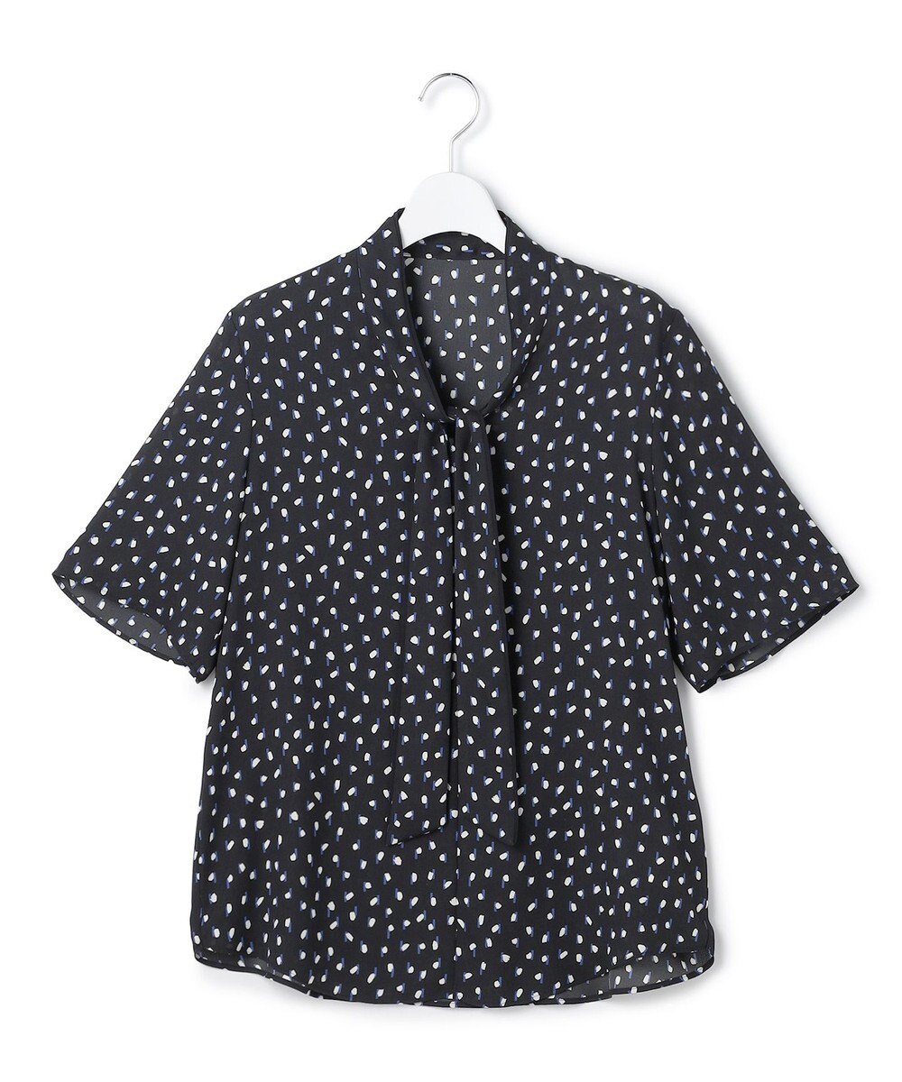 ICB L 【新色追加】BackSatinAmunzen 5分袖配色ボウタイブラウス 