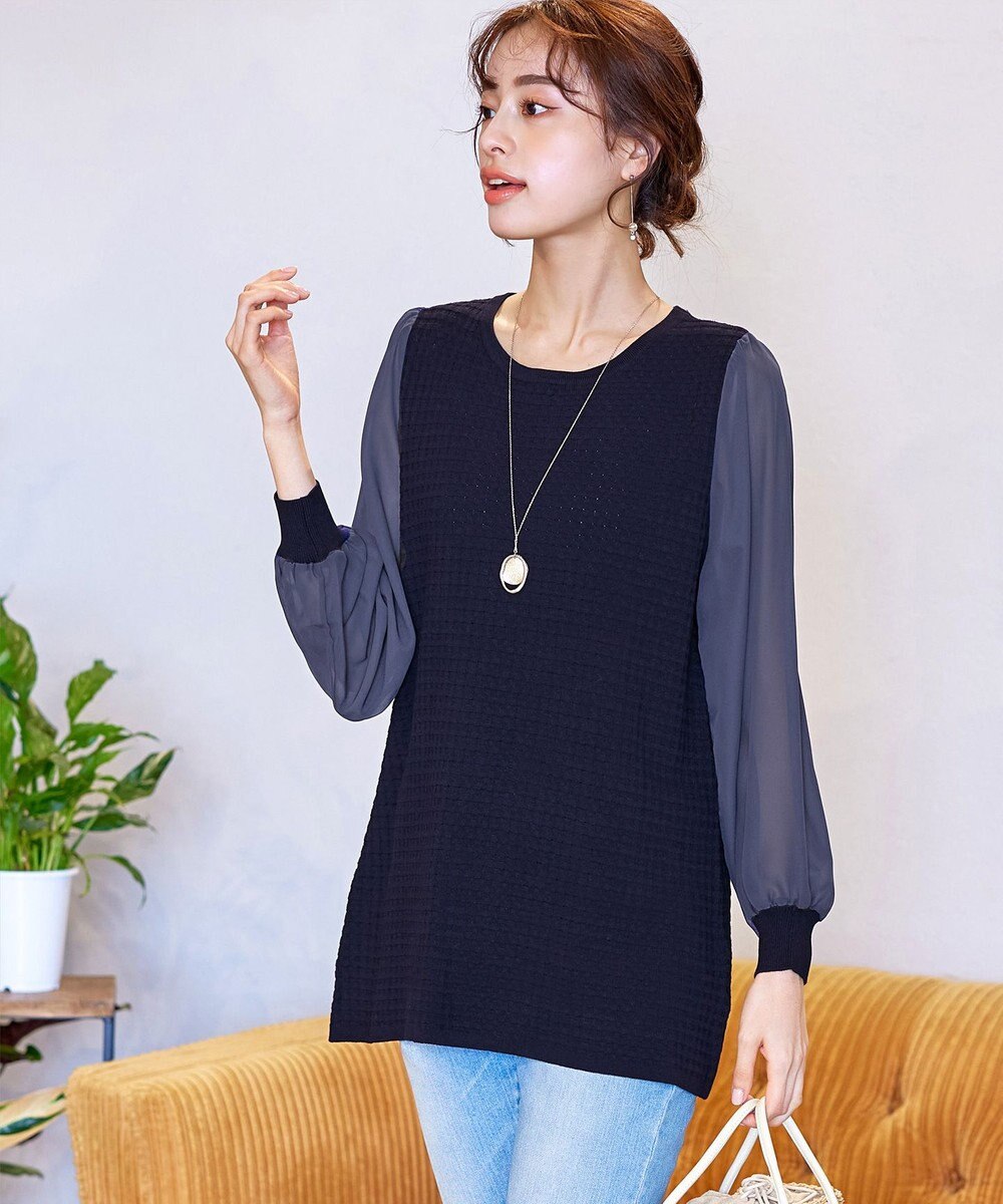 Tiaclasse シアーチェック柄ニットチュニック 