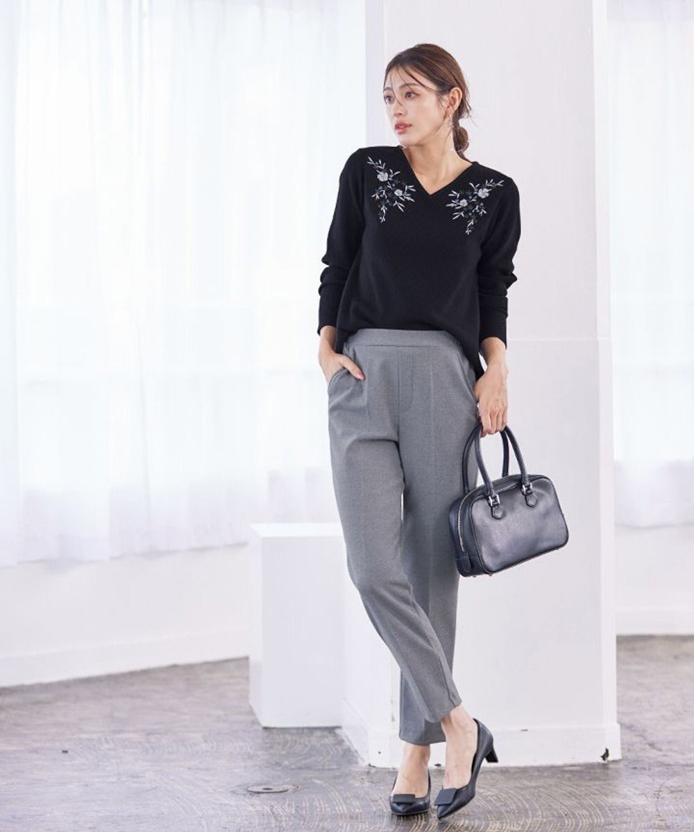 Tiaclasse 【洗える】刺繍リブニットトップス 