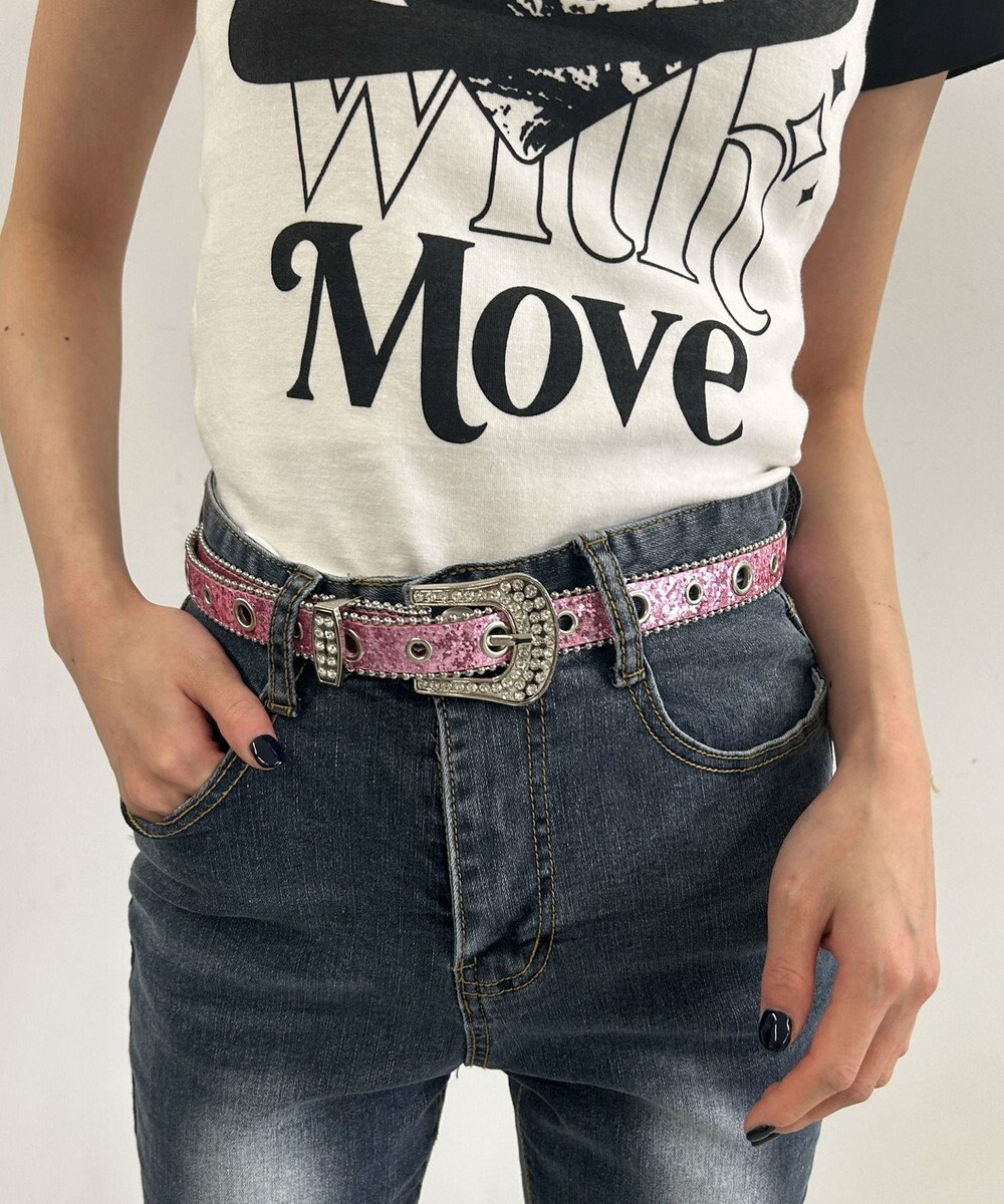 WEGO Lビジューバックルラメベルト 