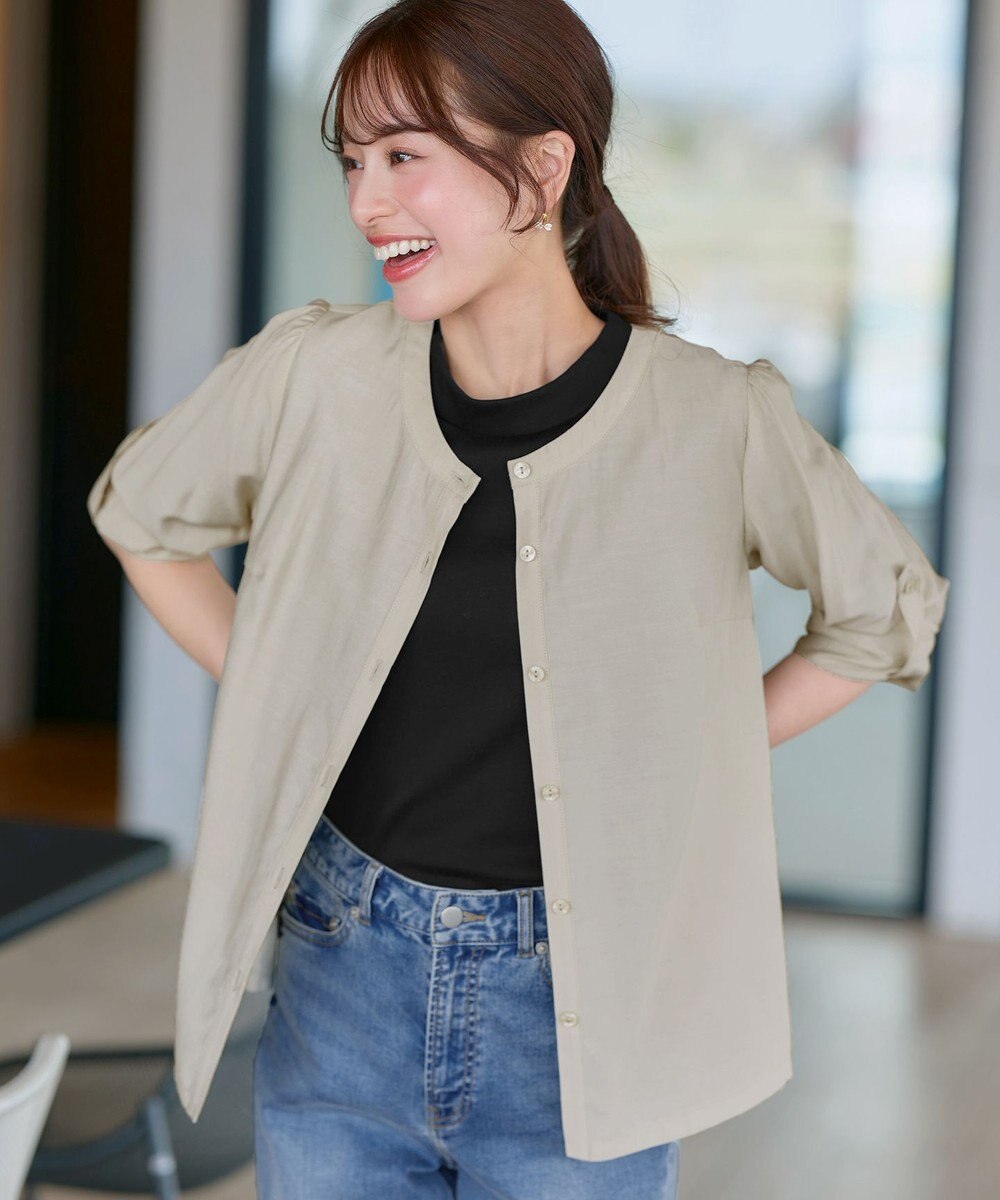 Tiaclasse L 【洗える】ノーカラーシアーシャツ 