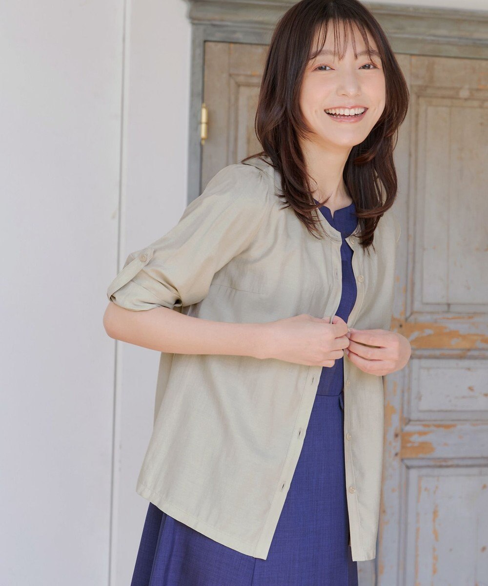 Tiaclasse L 【洗える】ノーカラーシアーシャツ 