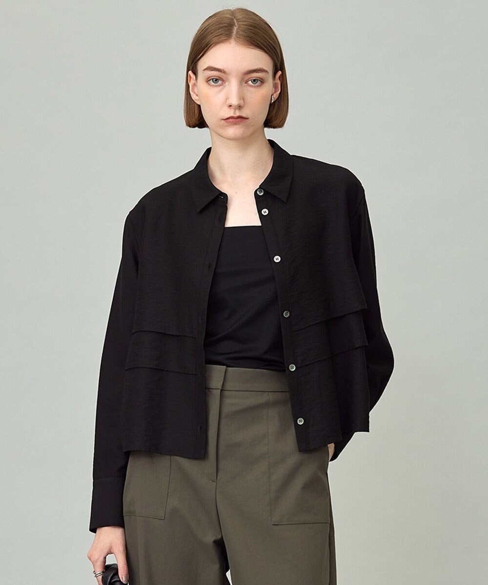 ICB L 【洗える】 ワッシャーツイル クロップドブラウス 