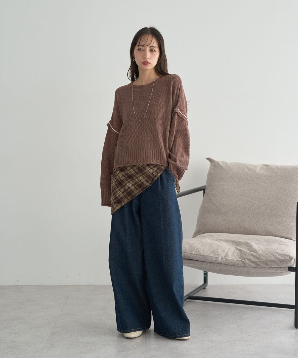 earth music&ecology 【洗濯機洗い可 / 選べる丈】アンチピリングC/A選べる丈配色ニット 