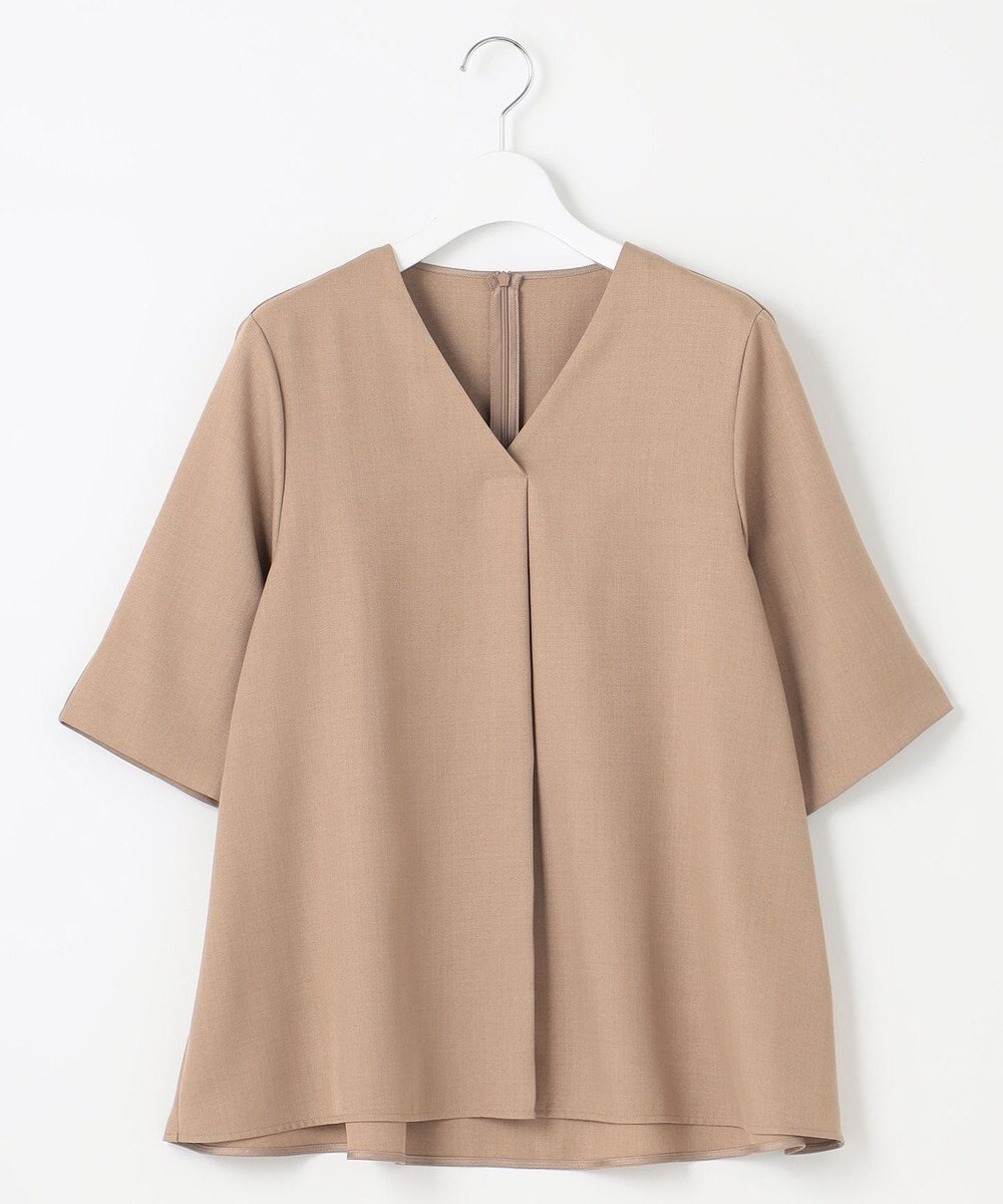 自由区 【接触冷感・速乾・UVケア・撥水・防シワ・XSサイズあり】リネンライクツィル5分袖 ブラウス 