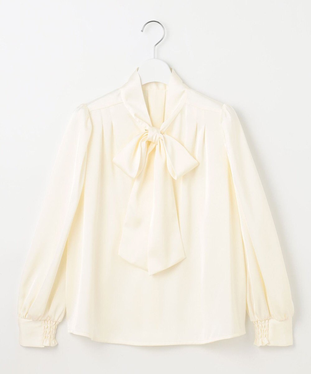 Feroux 【洗える】サテン ボウタイブラウス 