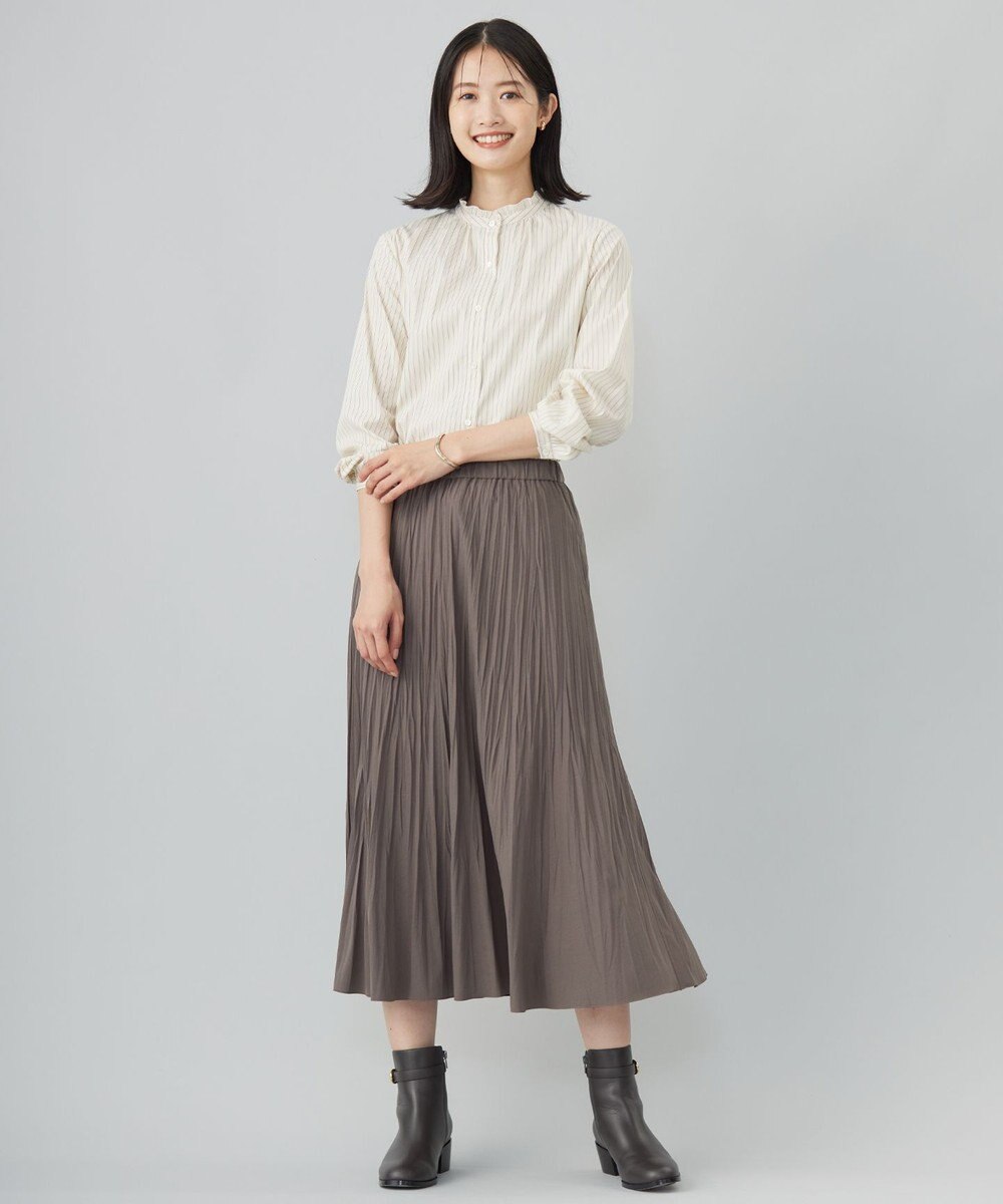 J.PRESS LADIES 【洗える】BEZ ドビーストライプ フリルネック ブラウス 