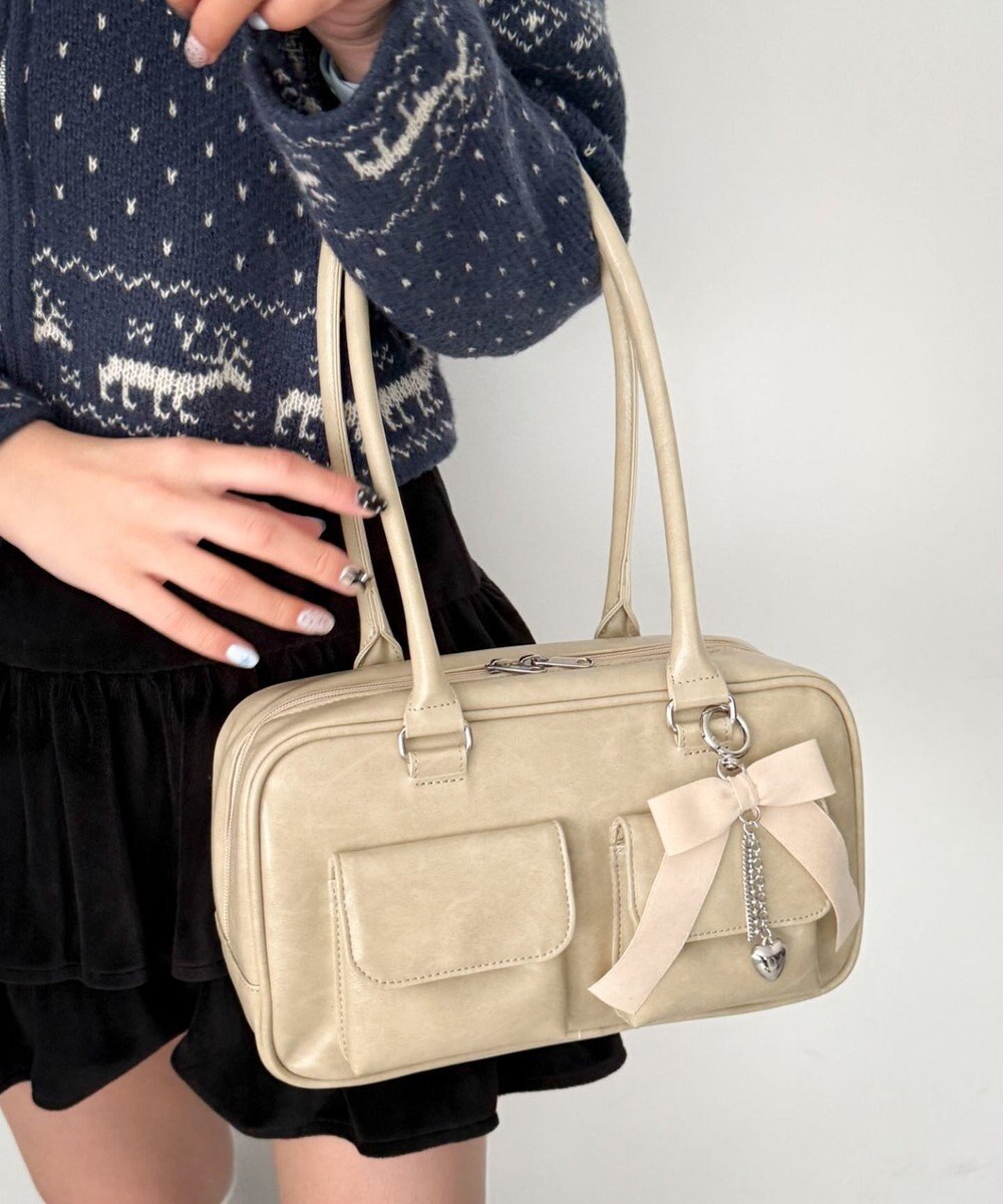 WEGO チャーム付きスクエアボストンバッグ 