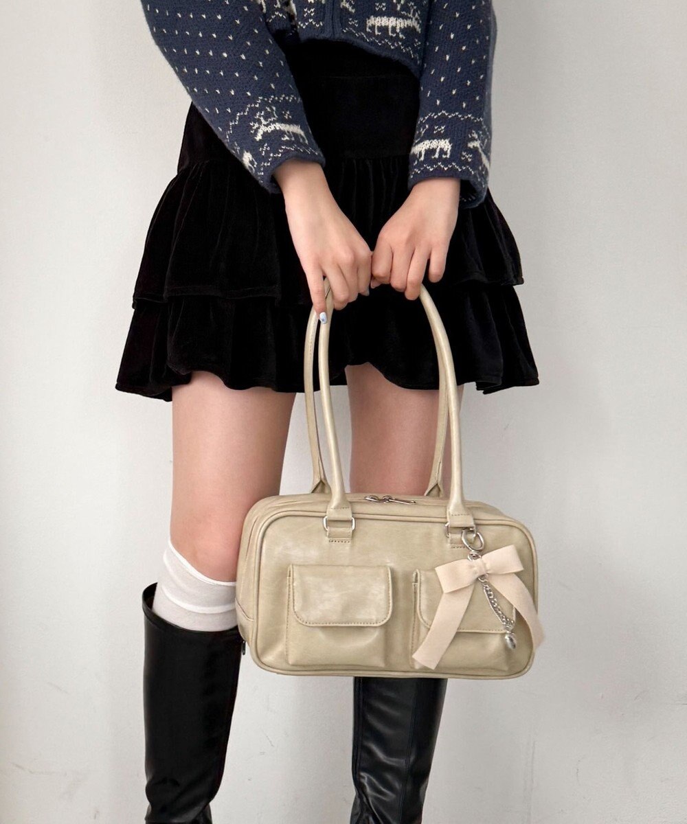 WEGO チャーム付きスクエアボストンバッグ 