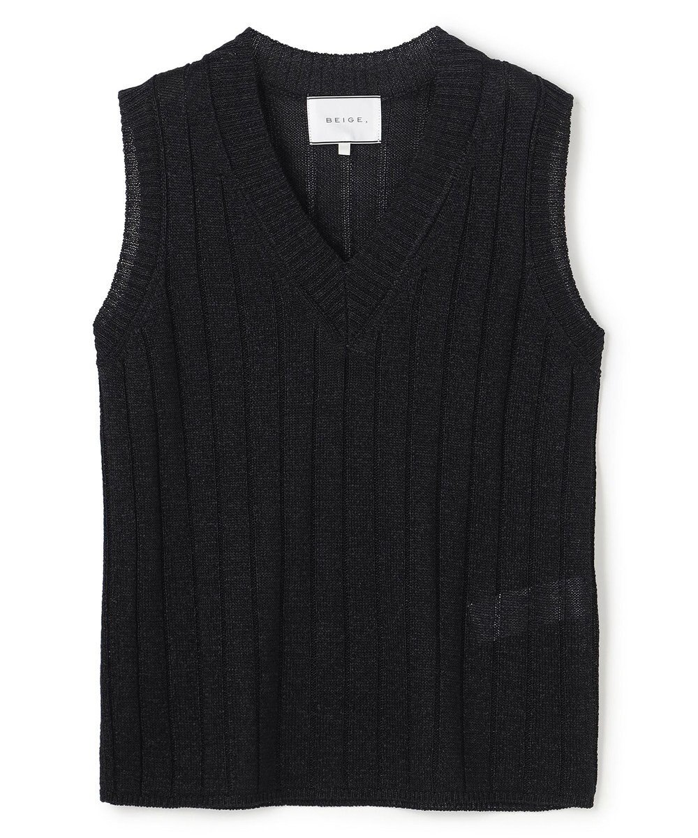 BEIGE， OPTICAL /  ペーパーヤーン Vネックリブニット 