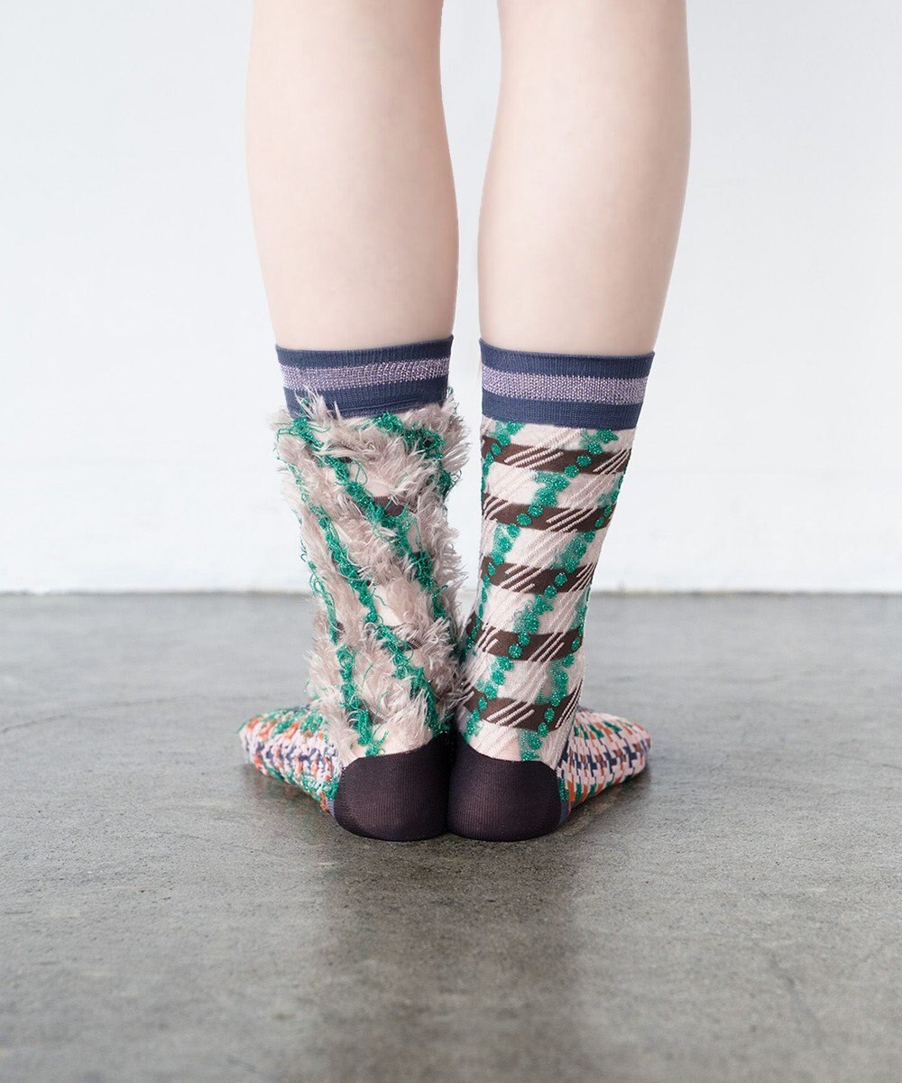 COQ LESSER TALE ラメリバーシブルファーソックス 