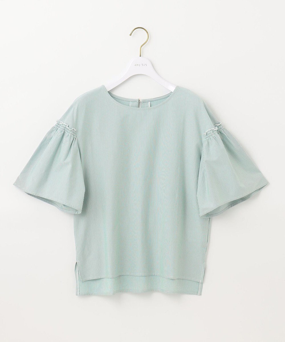 ANY SIS シルケットストライプ フレアスリーブ カットソー 