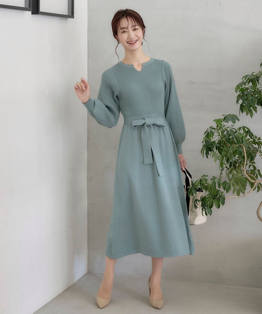 Tiaclasse 【洗える】パフ袖ニットワンピース 